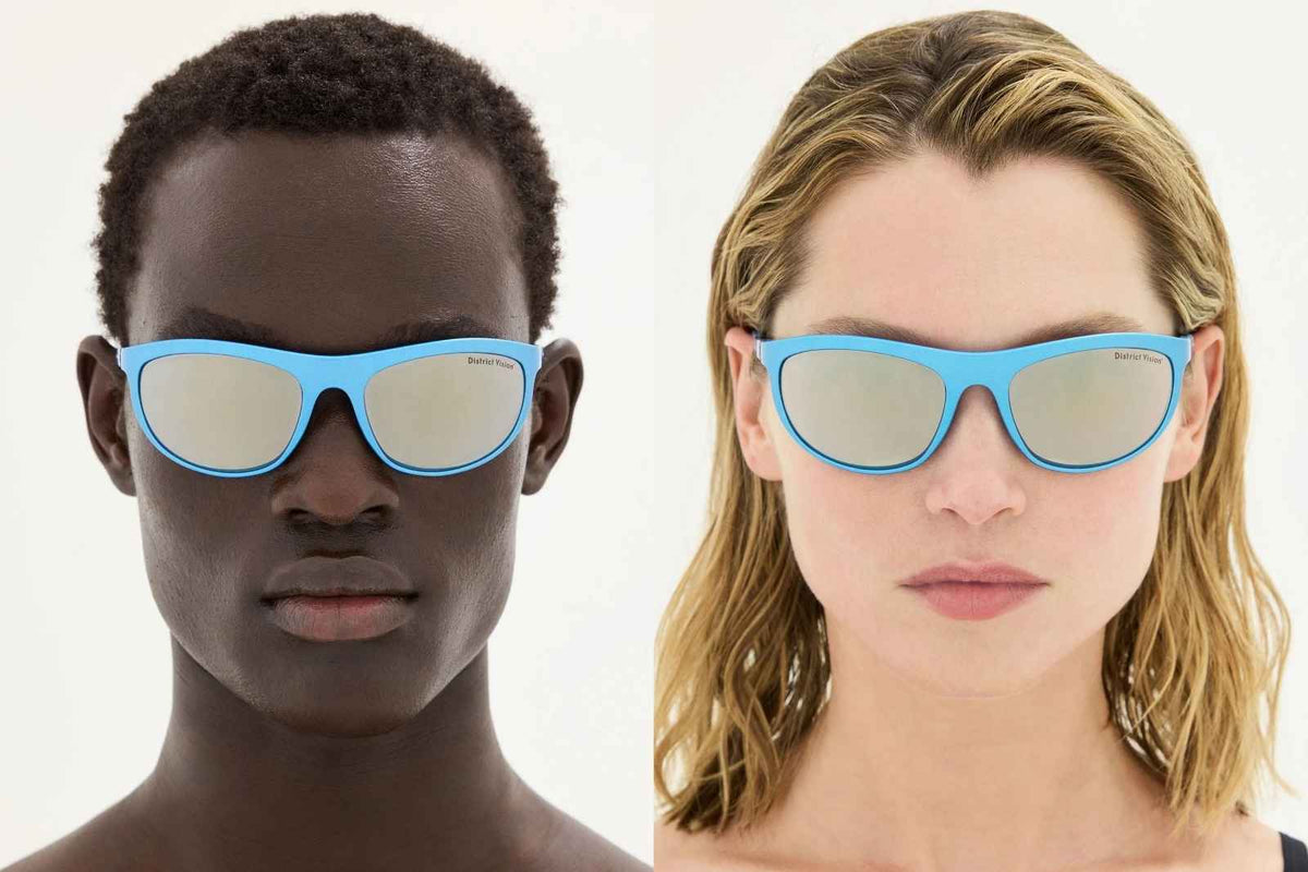 District Vision Takeyoshi - Metallic Blue/D+ Copper Mirror Sunglasses on Model