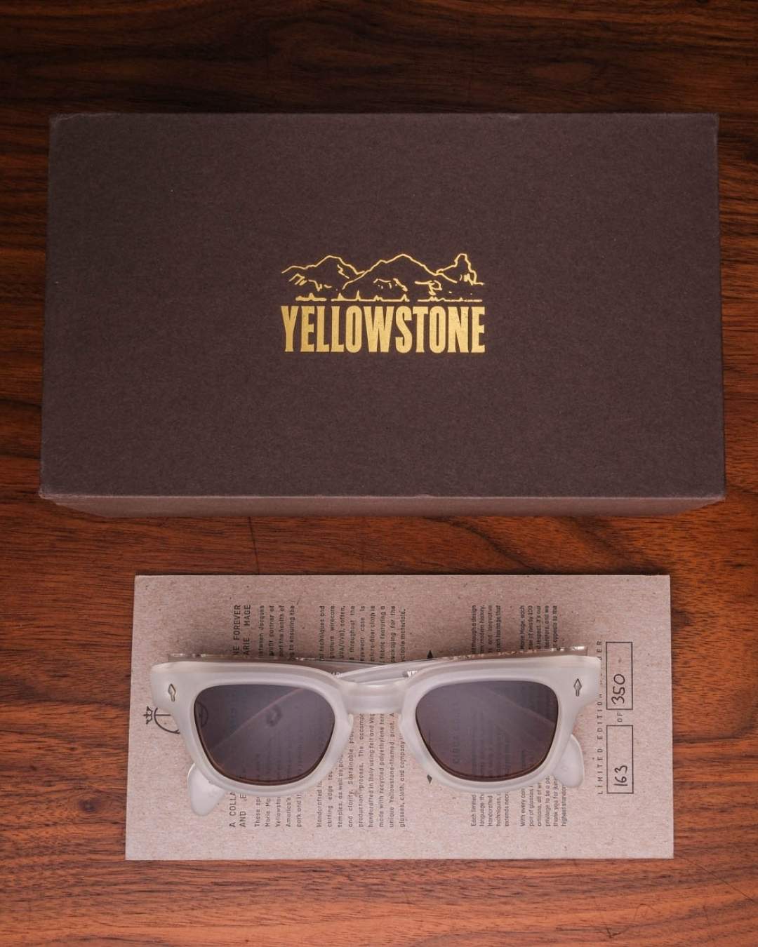Jacques Marie Mage x Yellowstone III Julien Sunglasses in Tan Pronghorn Packaging