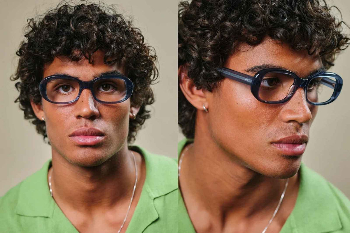 Johann Wolff Bertha Eyeglasses - Blue on Model