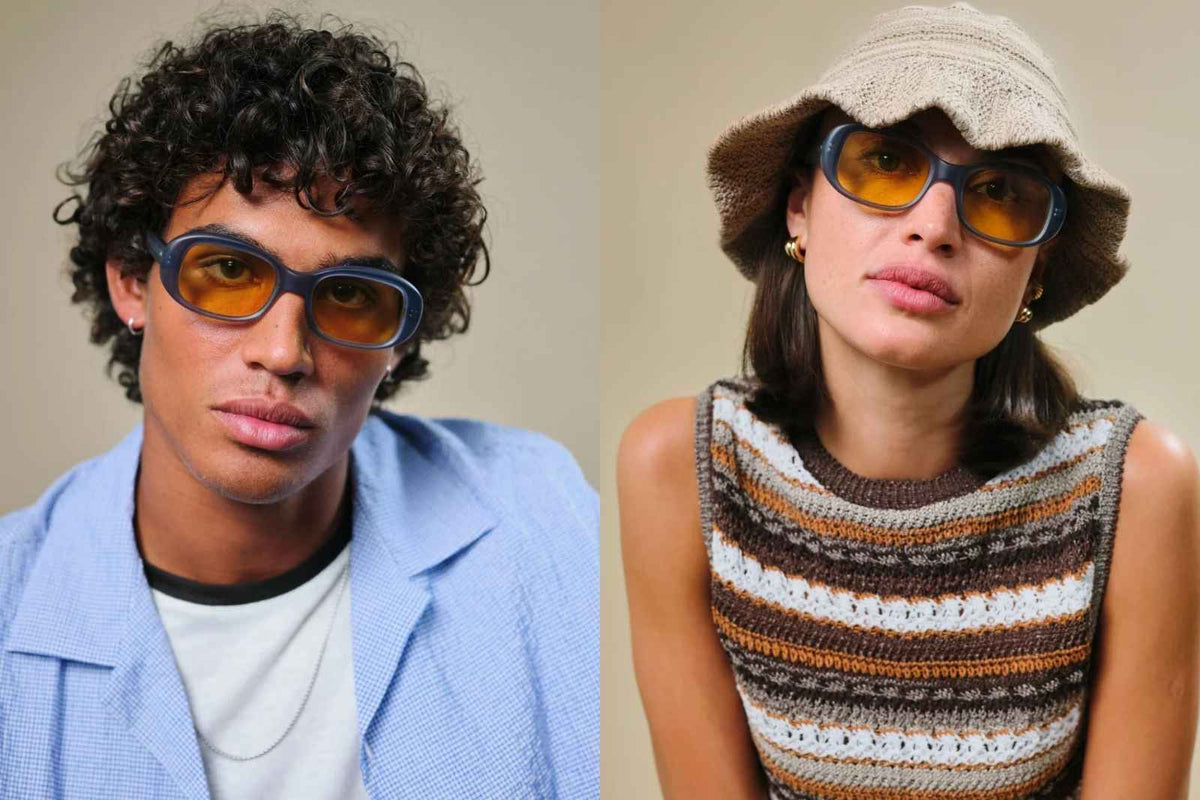 Johann Wolff Bertha Light - Matte Blue Burnt Yellow Sunglasses on Model