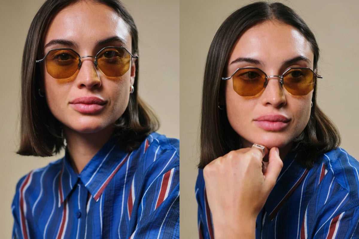 Johann Wolff Kaliber Light - White Gold Burnt Yellow Sunglasses on Model