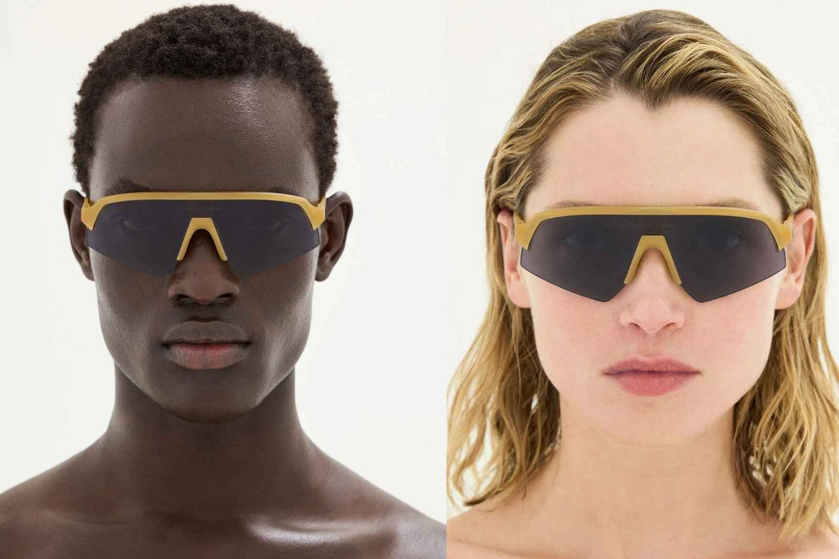 District Vision Choji Turbo Blade - Sand/D+ Blue Ice Sunglasses on Model