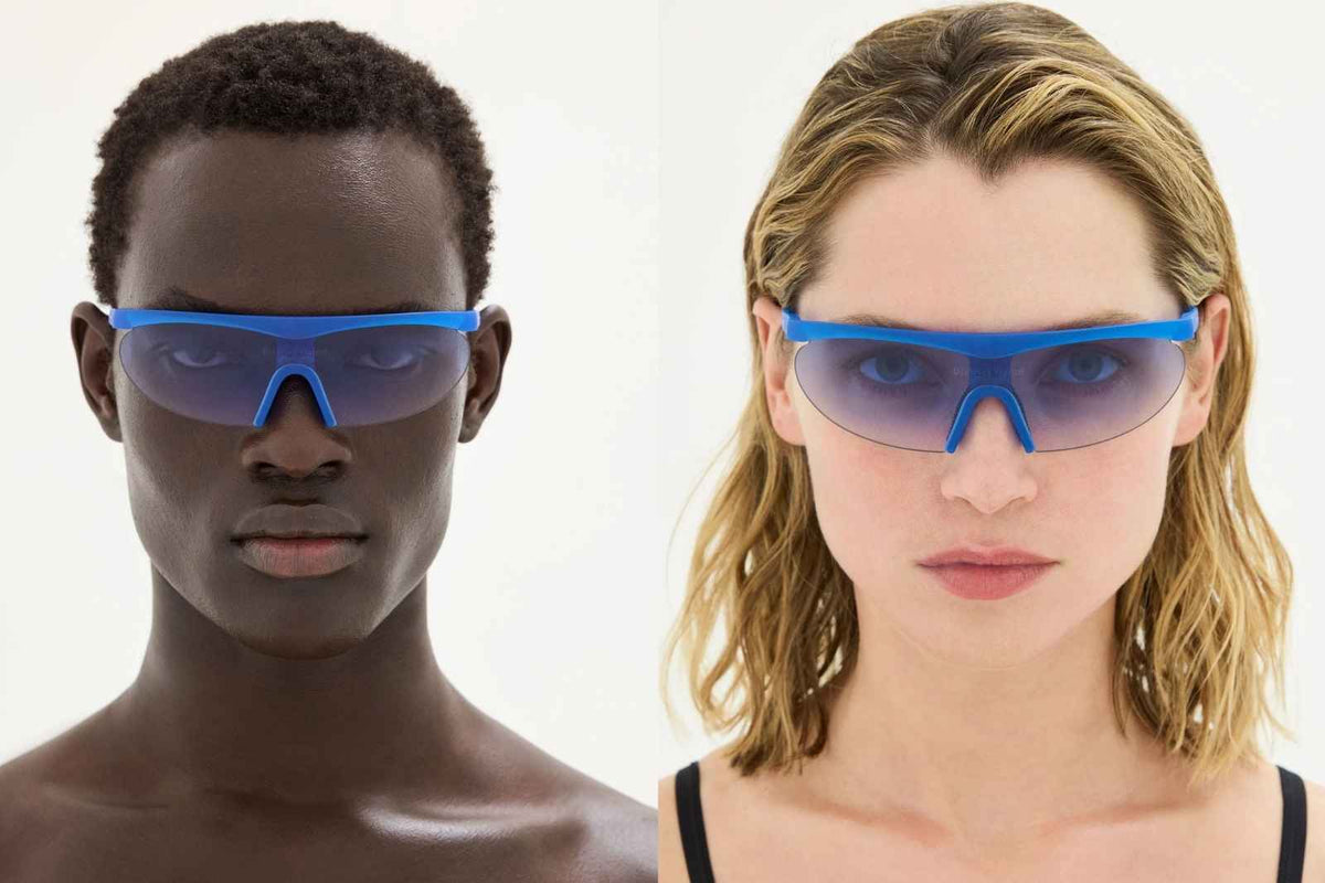 District Vision Koharu Eclipse - Mist/D+ Blue Gradient Sunglasses on Model