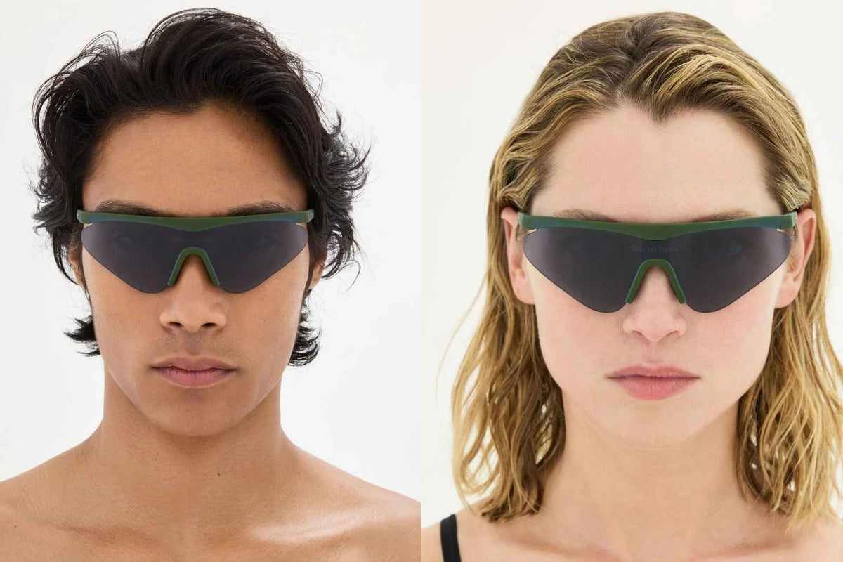 District Vision Momoka Pacer - Iridescent/D+ Blue Ice Sunglasses on Model