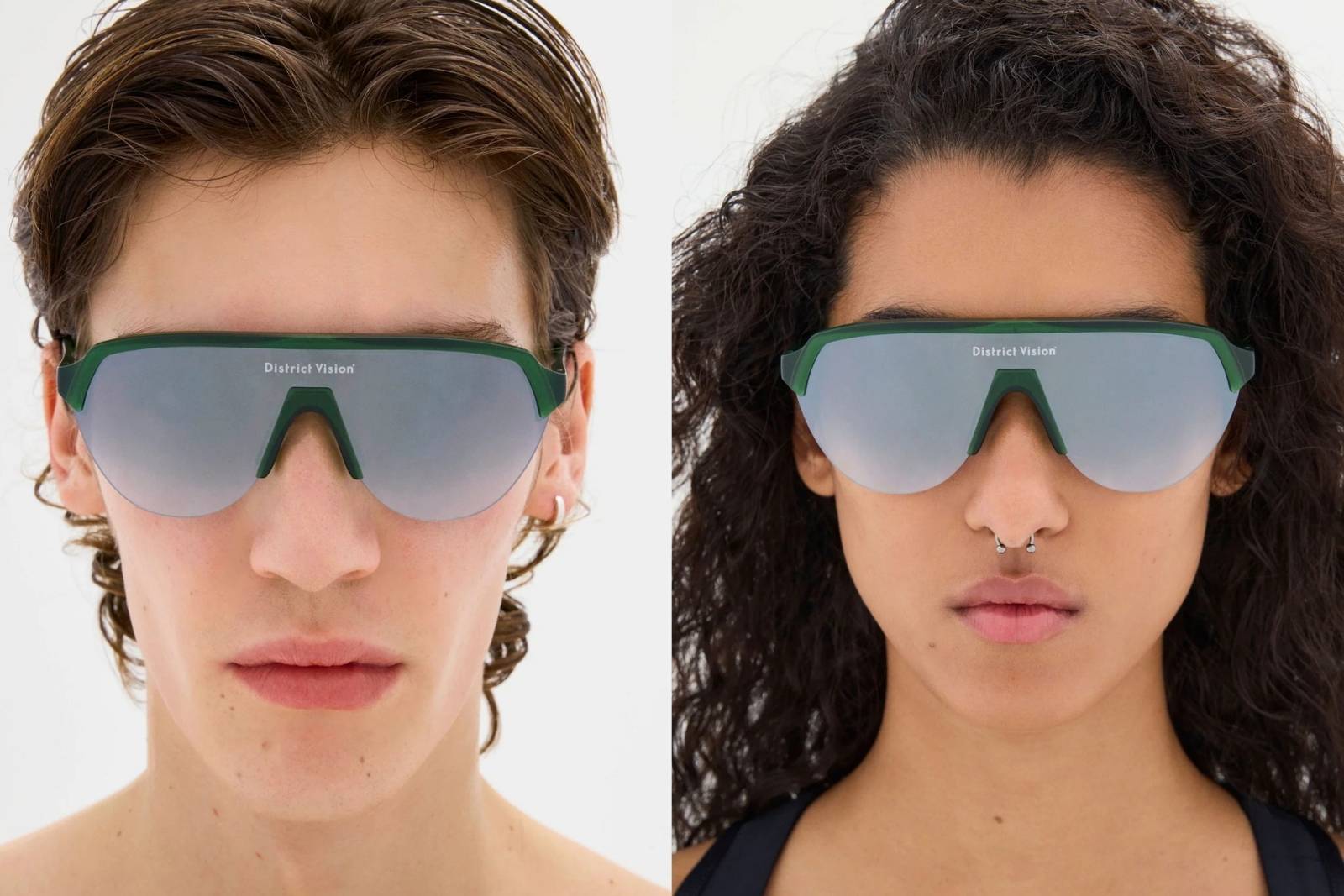 District Vision Nagata Speed Blade - Pine/D+ Silver Gradient Sunglasses on Model