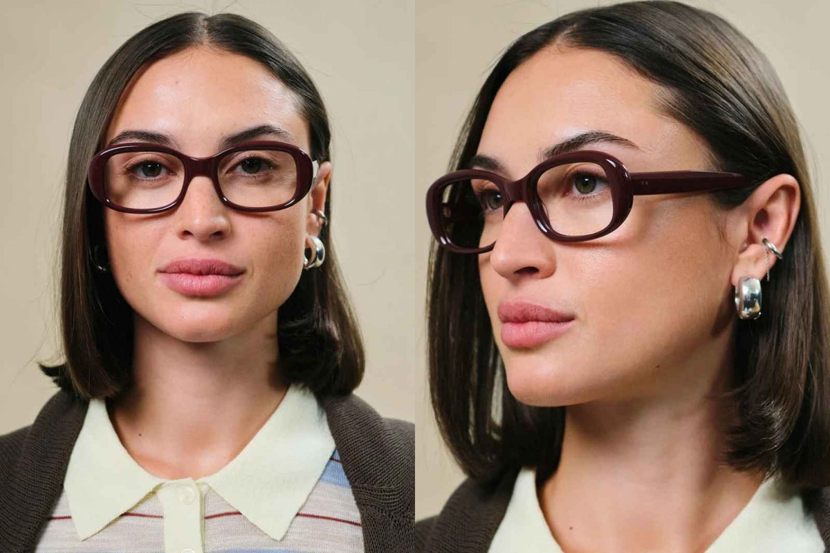 Johann Wolff Bertha Eyeglasses - Burgundy on model