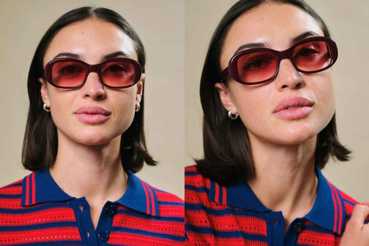 Johann Wolff Bertha Light - Burgundy Ruby Rose Sunglasses on Model