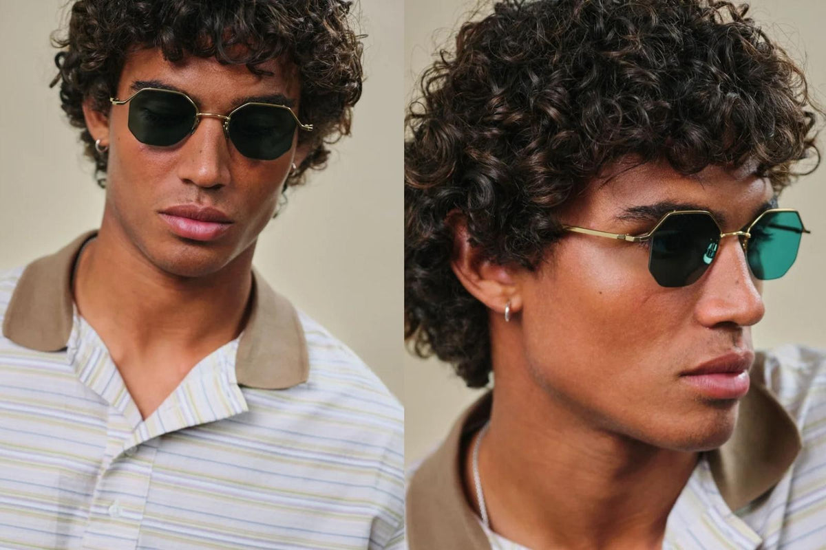 Johann Wolff Kaliber Light - Gold Teal Sunglasses on Model