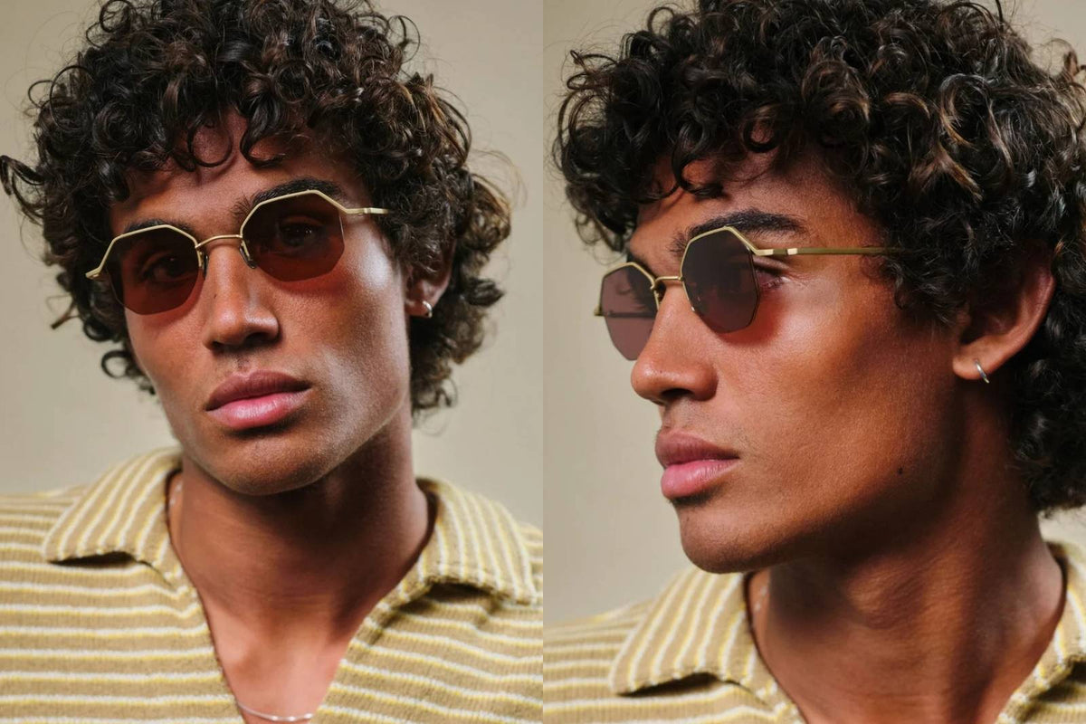 Johann Wolff Kaliber Light - Matte Gold Burgundy Sunglasses on Model