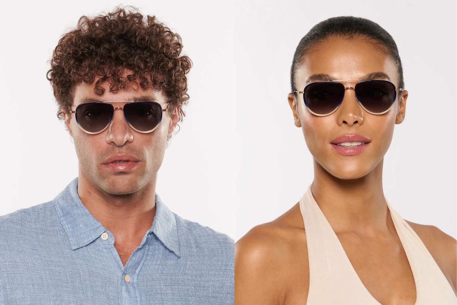 Krewe Coleman - 18K + Matte Indigo Fade + Gravity Sunglasses on Model