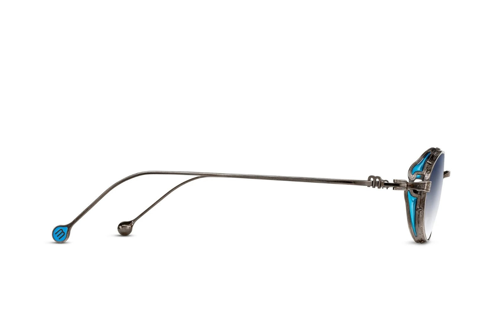 Shop Matsuda | M3169 Sunglasses in Antique Silver - Blue Grey